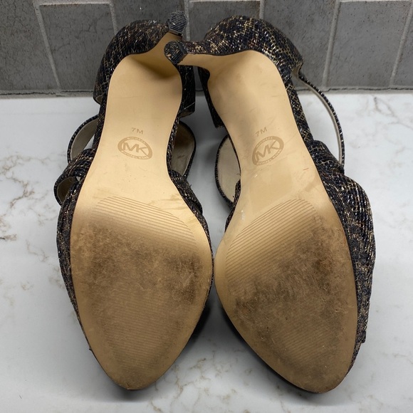 Michael Kors Leopard Textured Platform Heels Black Gold Size 7 - Picture 6 of 11
